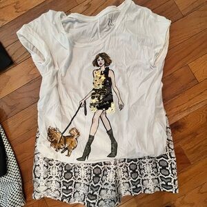 Embellished top w/ sequins and black/grey shorts